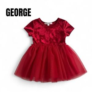 054 George Red Velvet Dress 2T Girls